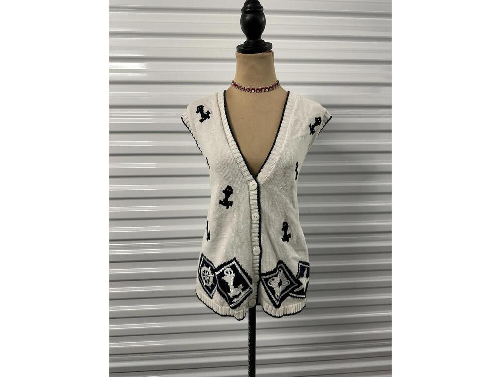 Vintage EP Pro Nautical Sleeveless Sweater Vest – White/Navy – Size large